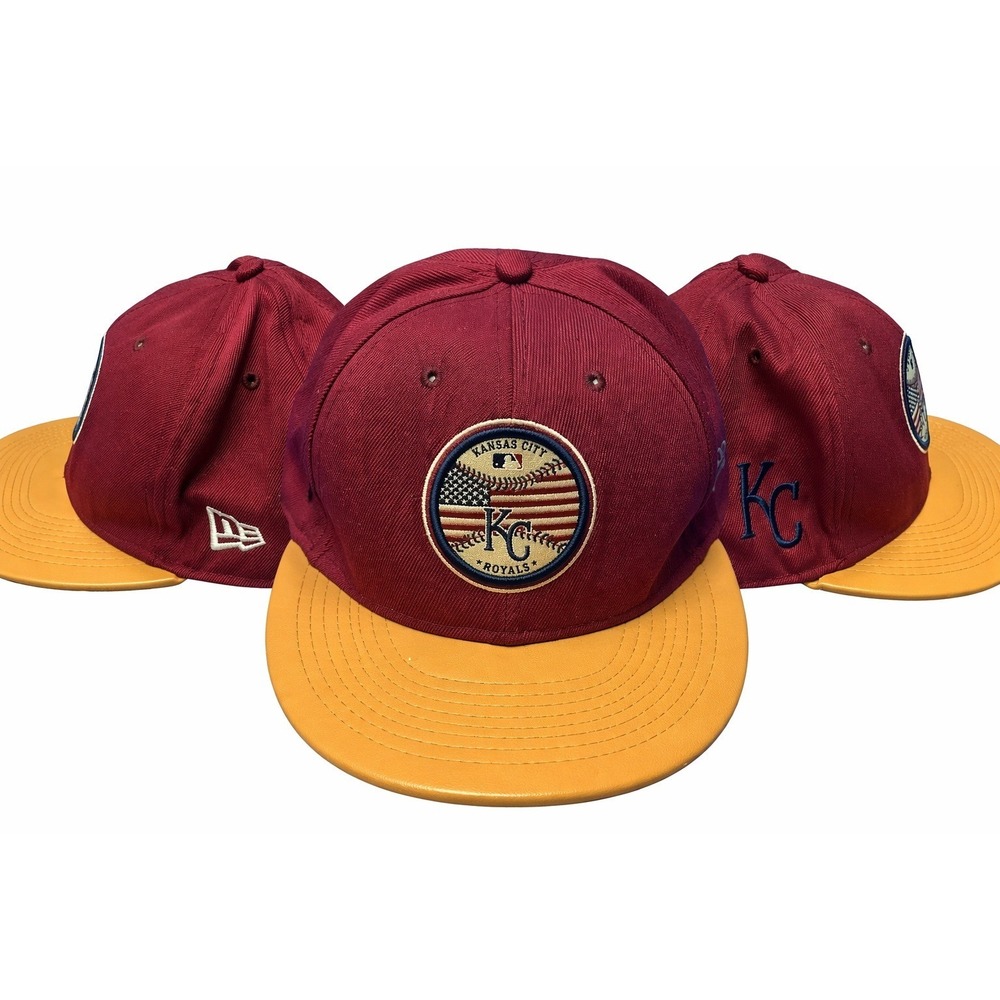 New Era KC Royals Maroon Tan Snapback Hat Flat Brim American Flag MLB Streetwear